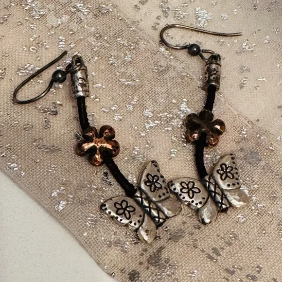 Brighton Lariat Cord Copper Bird Butterfly Earrings - Picture 4 of 6